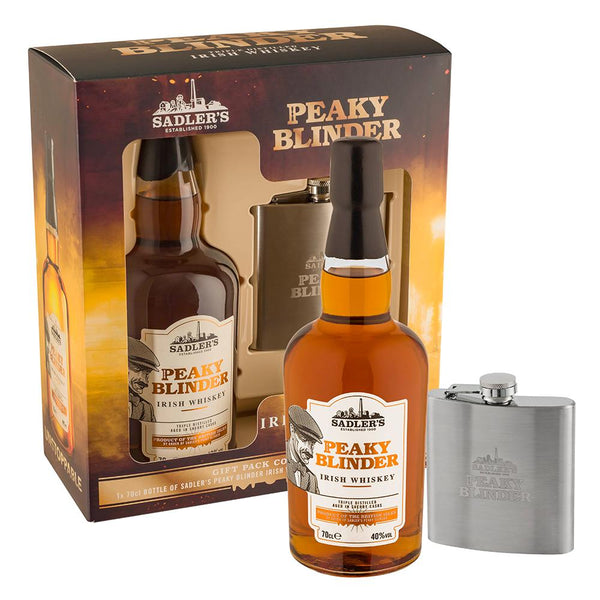 Sadler's Peaky Blinder Irish Whiskey and Hip Flask Gift Set - thedropstore.com