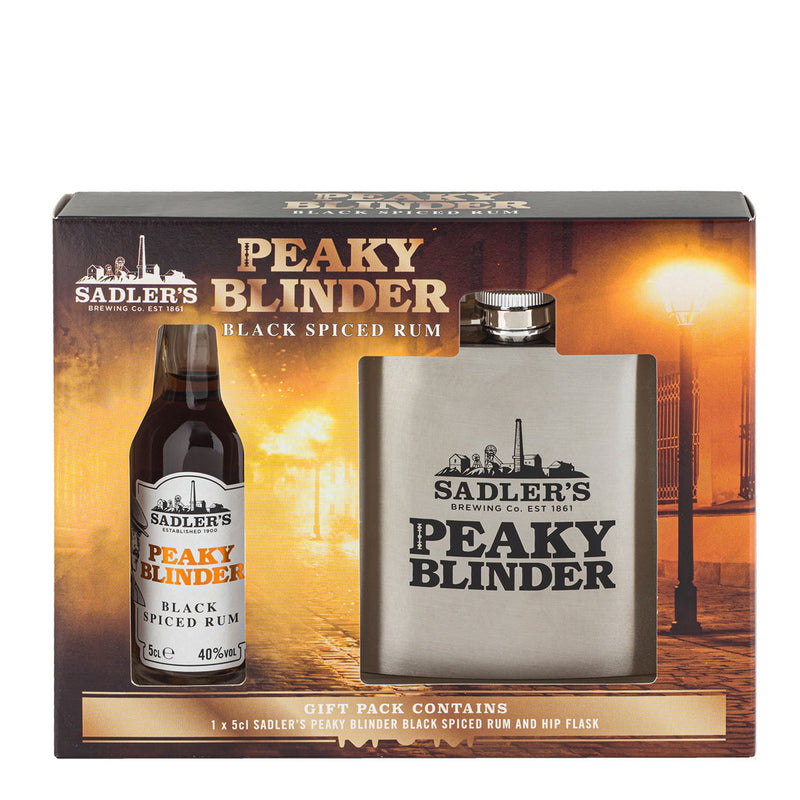 Sadler's Peaky Blinder Black Spiced Rum Miniature & Hip Flask Gift Set